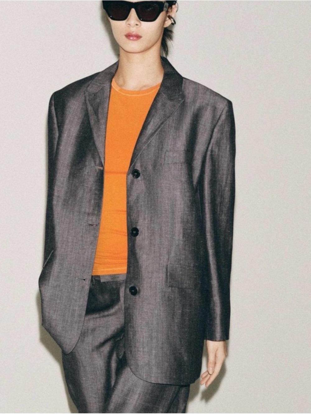 Zara Charcoal Blazer ZW COLLECTION STRAIGHT-CUT LINEN BLAZER